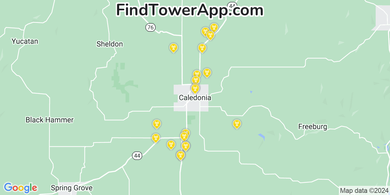 AT&T 4G/5G cell tower coverage map Caledonia, Minnesota