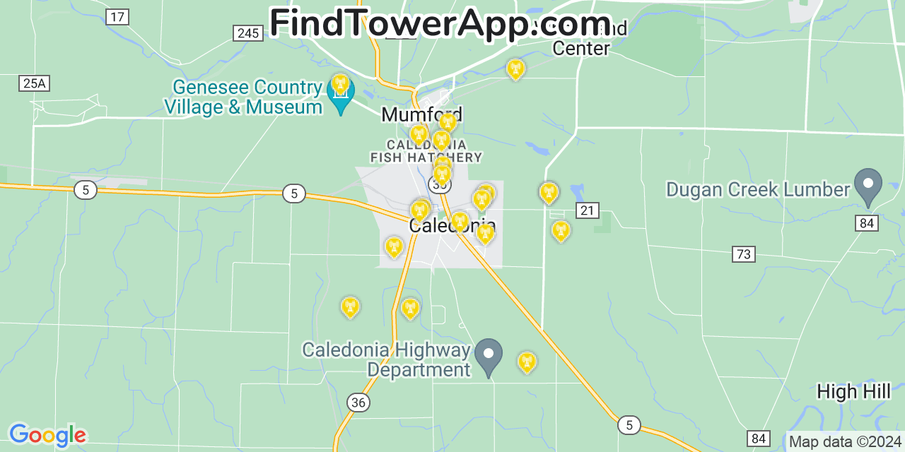 Verizon 4G/5G cell tower coverage map Caledonia, New York