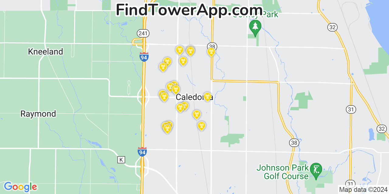 AT&T 4G/5G cell tower coverage map Caledonia, Wisconsin