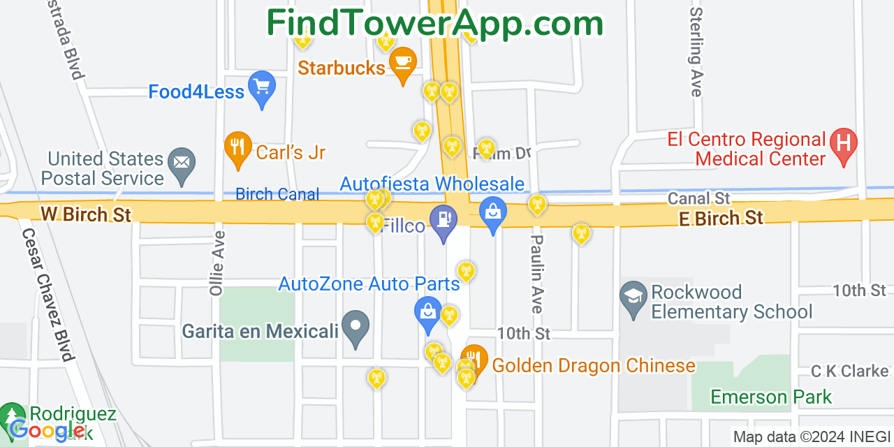 AT&T 4G/5G cell tower coverage map Calexico, California