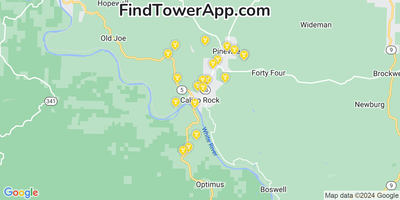 AT&T 4G/5G cell tower coverage map Calico Rock, Arkansas