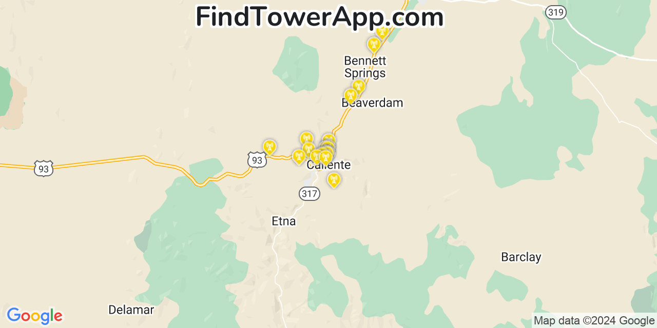 AT&T 4G/5G cell tower coverage map Caliente, Nevada