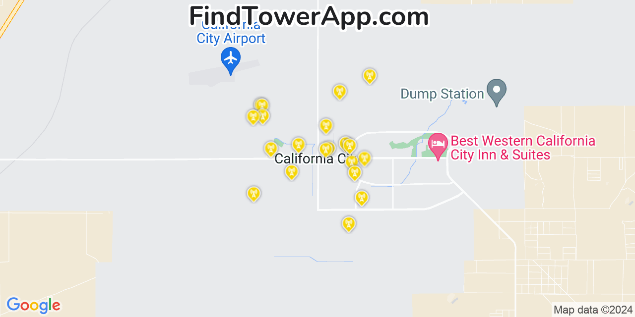 AT&T 4G/5G cell tower coverage map California City, California