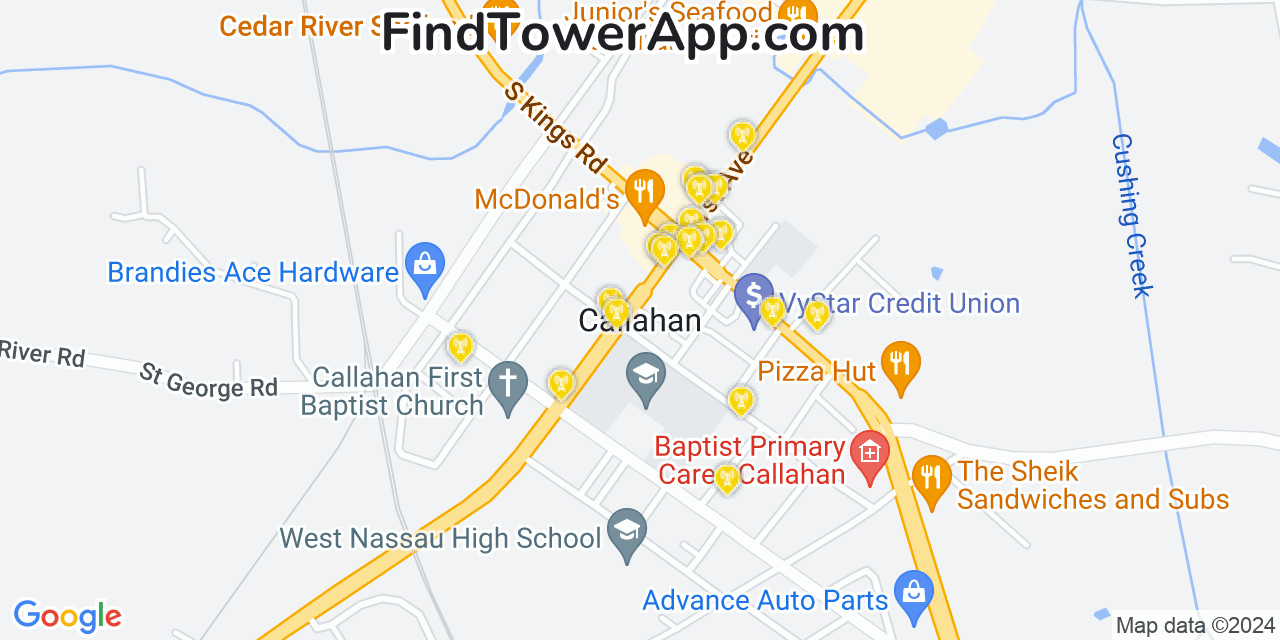 AT&T 4G/5G cell tower coverage map Callahan, Florida