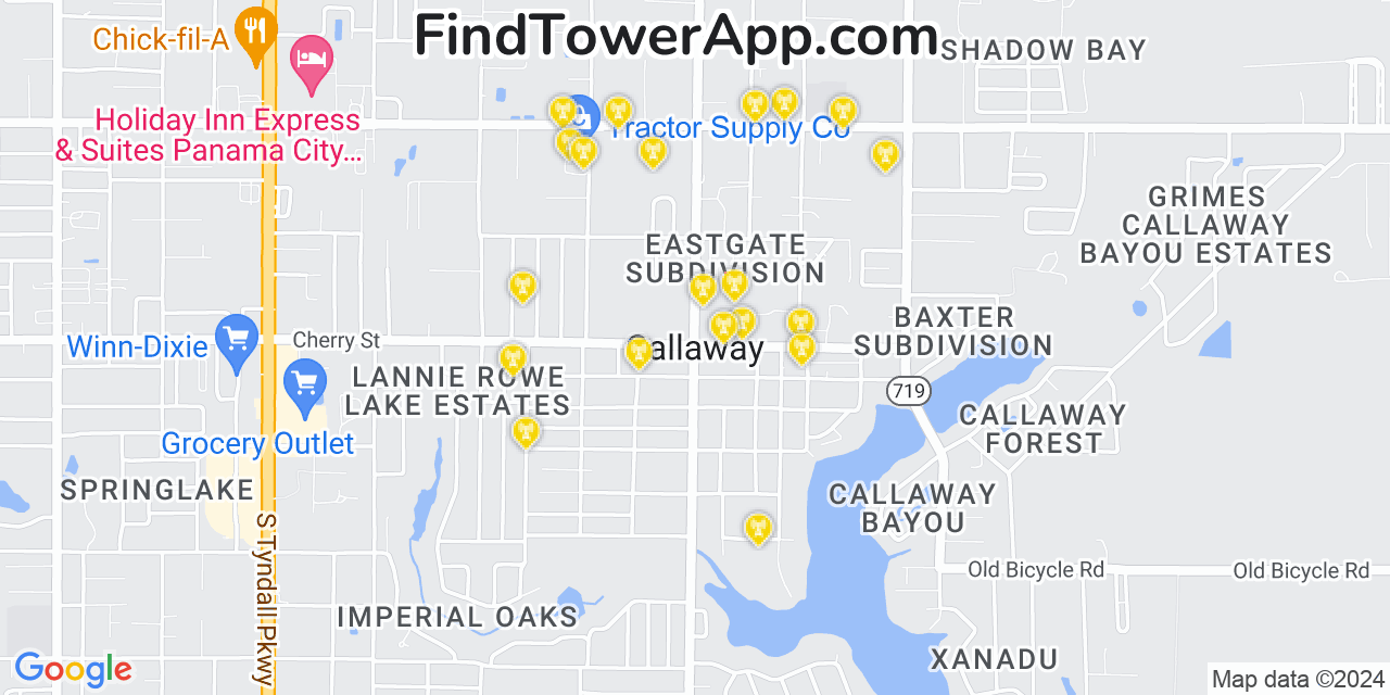 AT&T 4G/5G cell tower coverage map Callaway, Florida