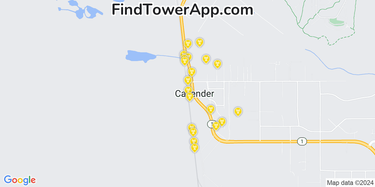 AT&T 4G/5G cell tower coverage map Callender, California