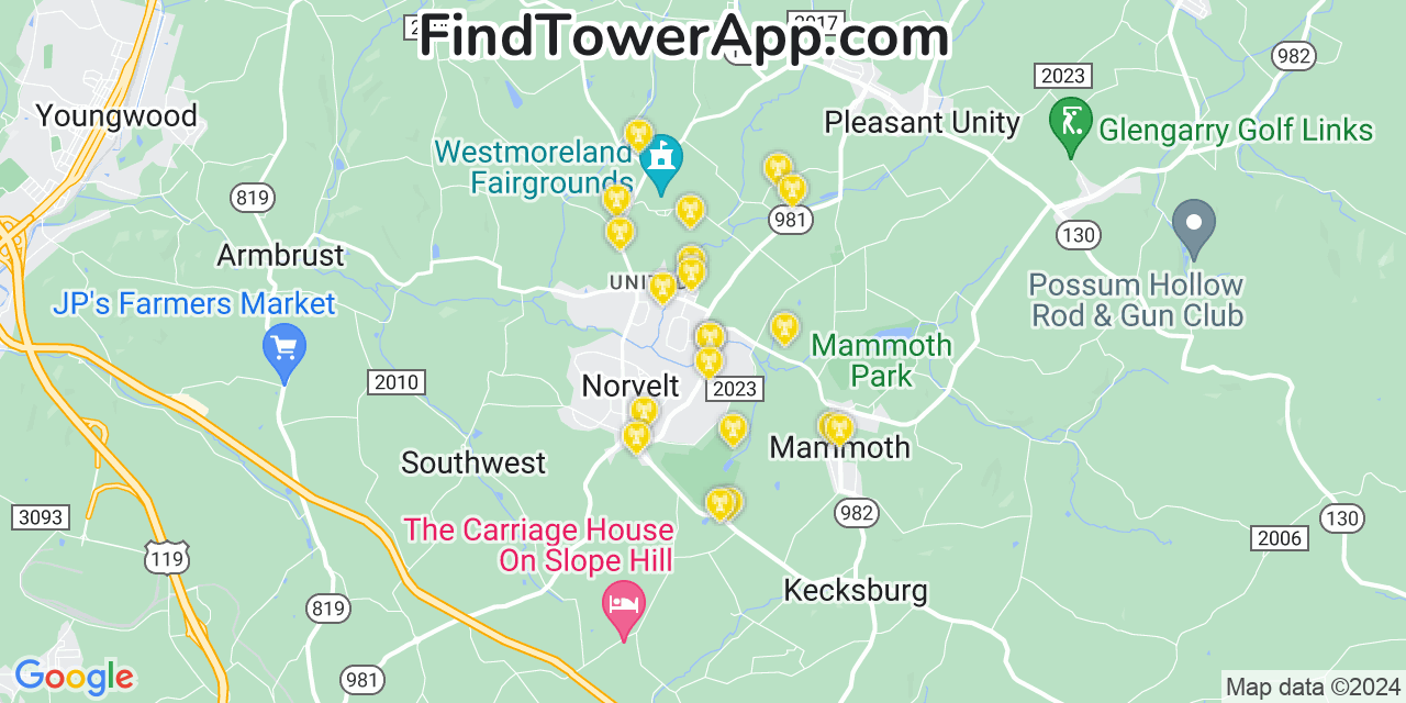 AT&T 4G/5G cell tower coverage map Calumet, Pennsylvania