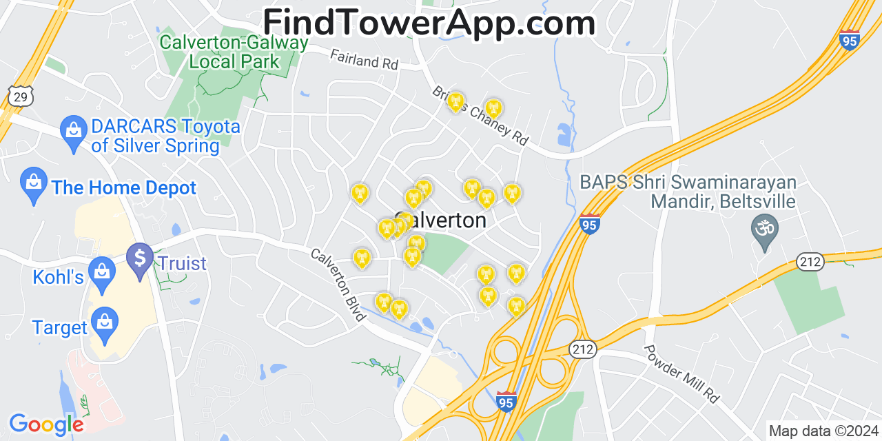 AT&T 4G/5G cell tower coverage map Calverton, Maryland