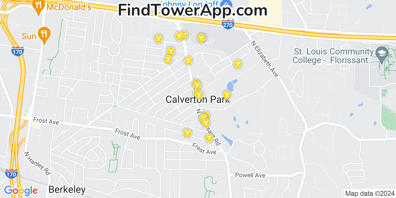 AT&T 4G/5G cell tower coverage map Calverton Park, Missouri