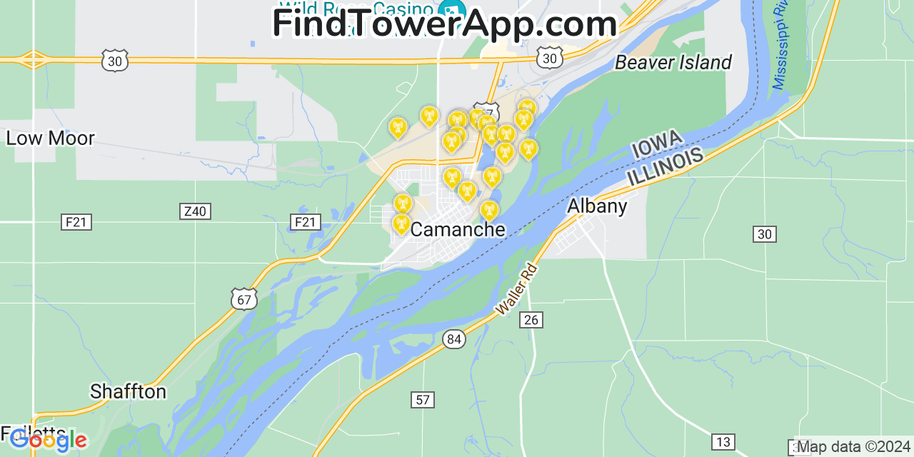 Verizon 4G/5G cell tower coverage map Camanche, Iowa
