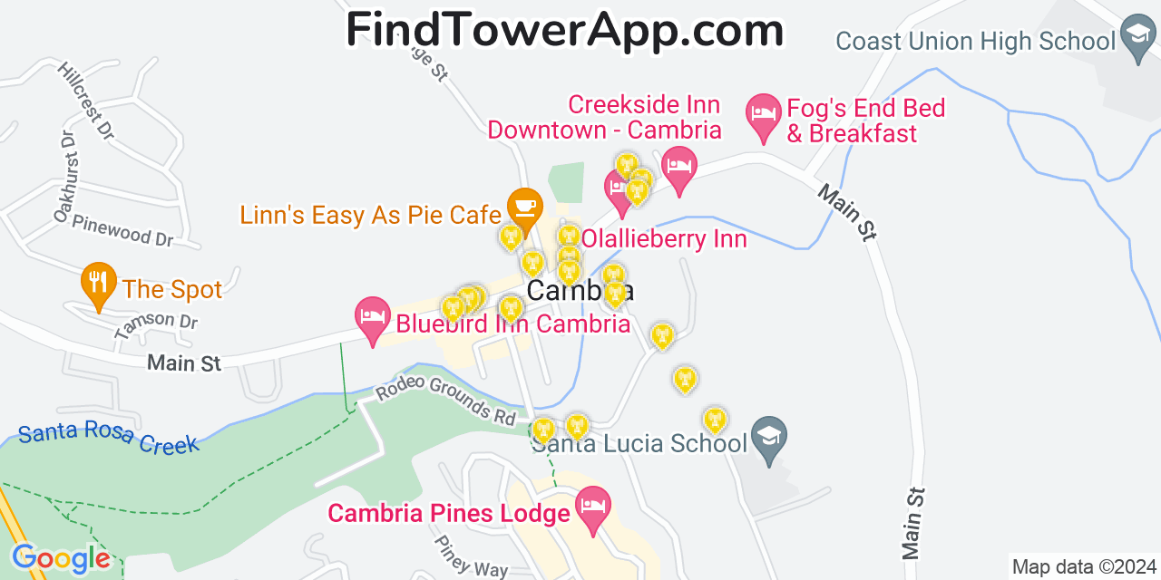 T-Mobile 4G/5G cell tower coverage map Cambria, California