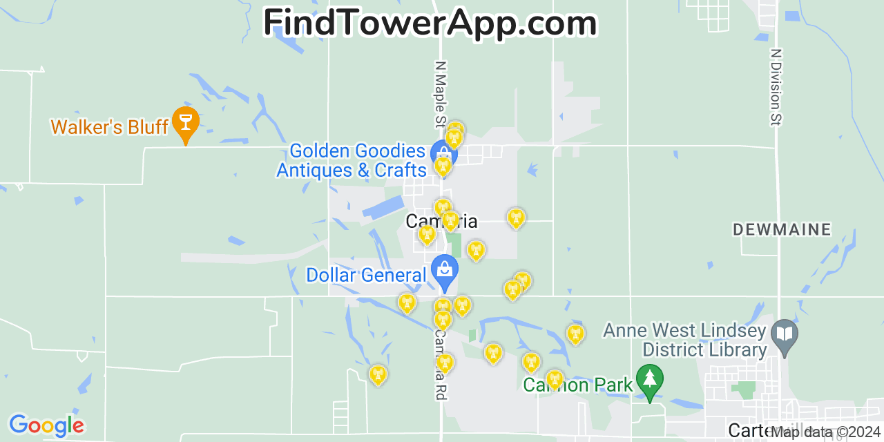 Verizon 4G/5G cell tower coverage map Cambria, Illinois