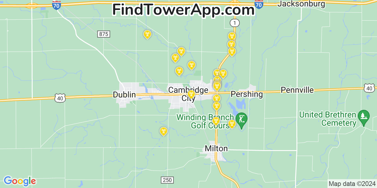 T-Mobile 4G/5G cell tower coverage map Cambridge City, Indiana