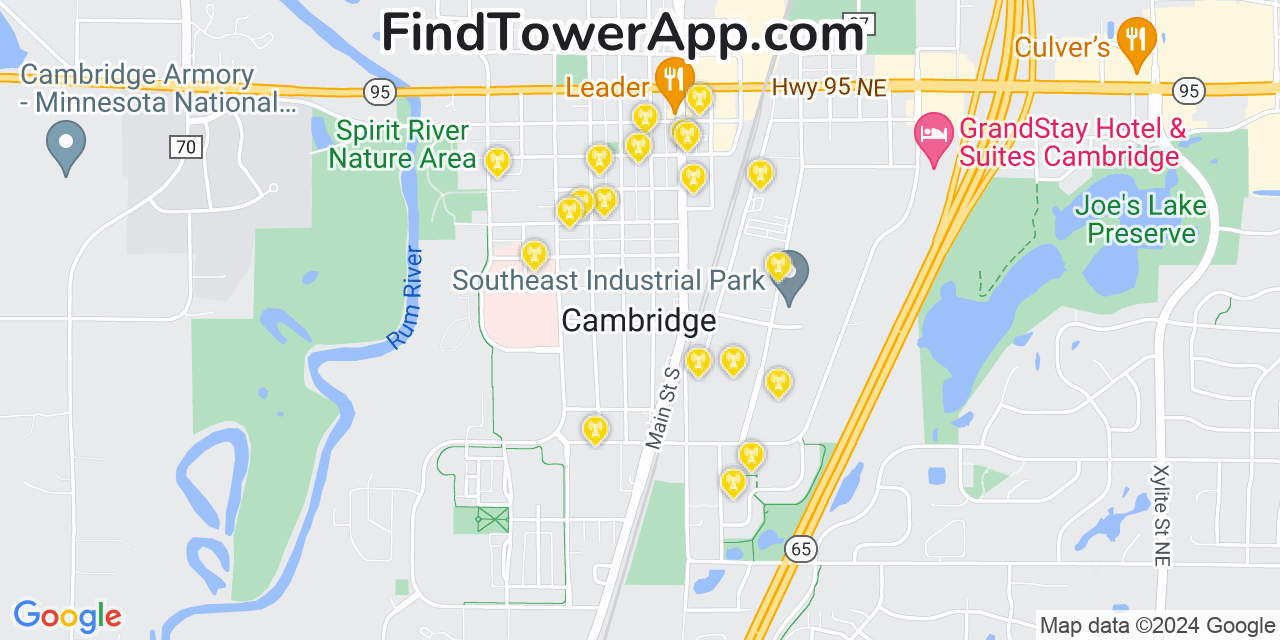 AT&T 4G/5G cell tower coverage map Cambridge, Minnesota