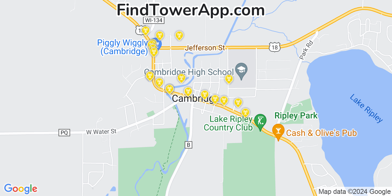 AT&T 4G/5G cell tower coverage map Cambridge, Wisconsin