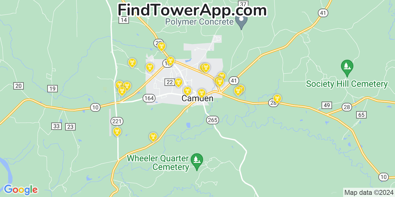 AT&T 4G/5G cell tower coverage map Camden, Alabama