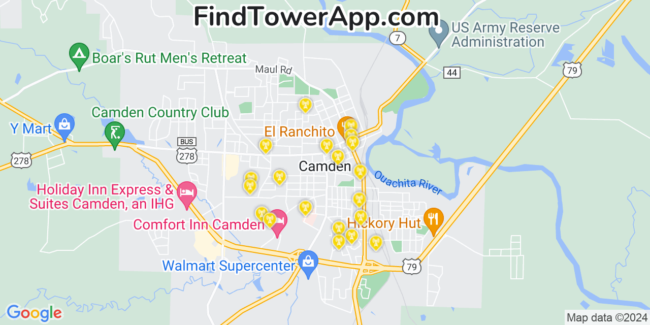 AT&T 4G/5G cell tower coverage map Camden, Arkansas