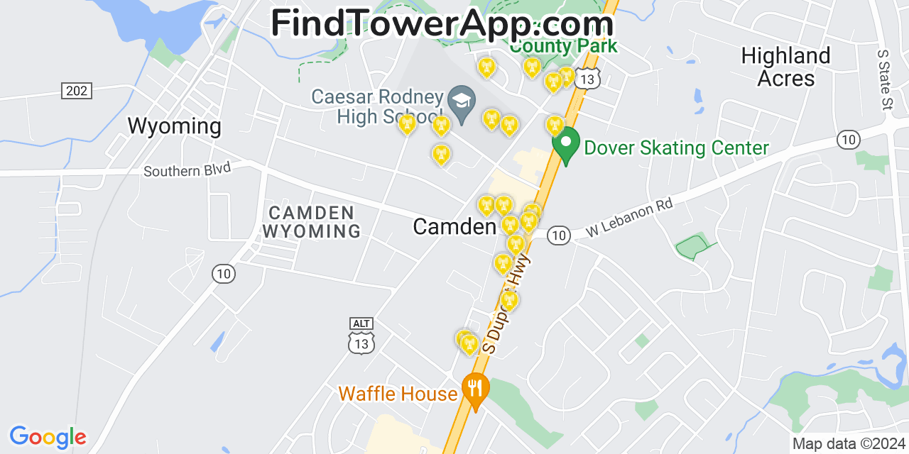 Verizon 4G/5G cell tower coverage map Camden, Delaware