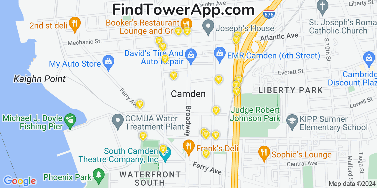 AT&T 4G/5G cell tower coverage map Camden, New Jersey