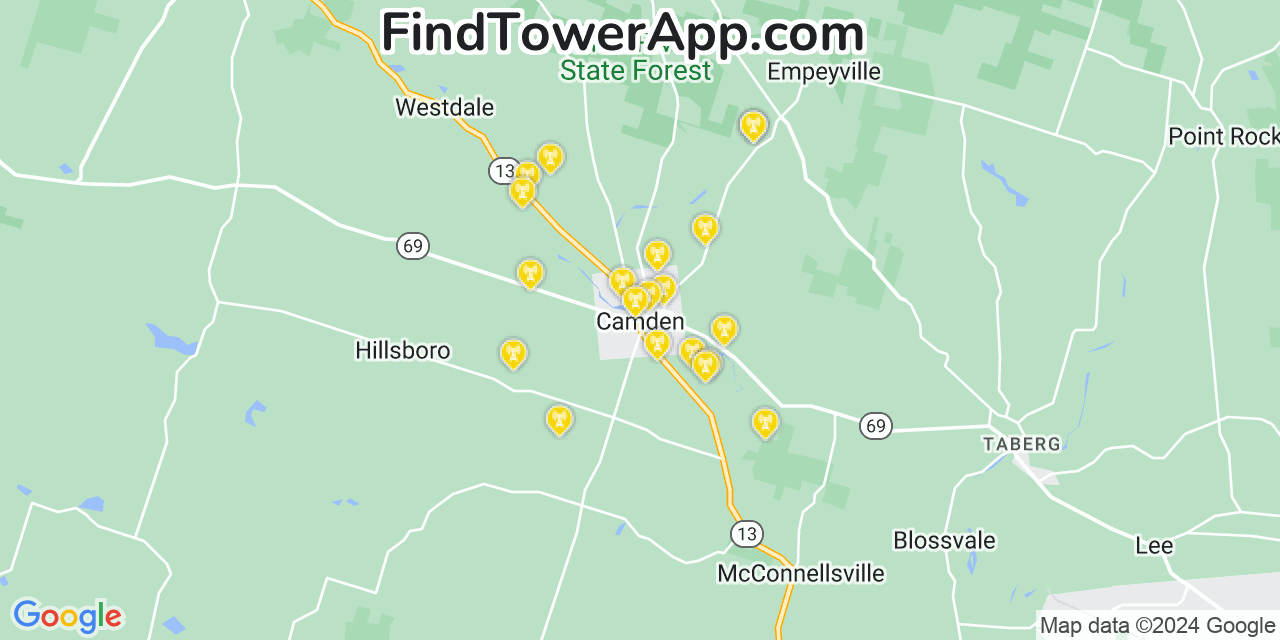 AT&T 4G/5G cell tower coverage map Camden, New York