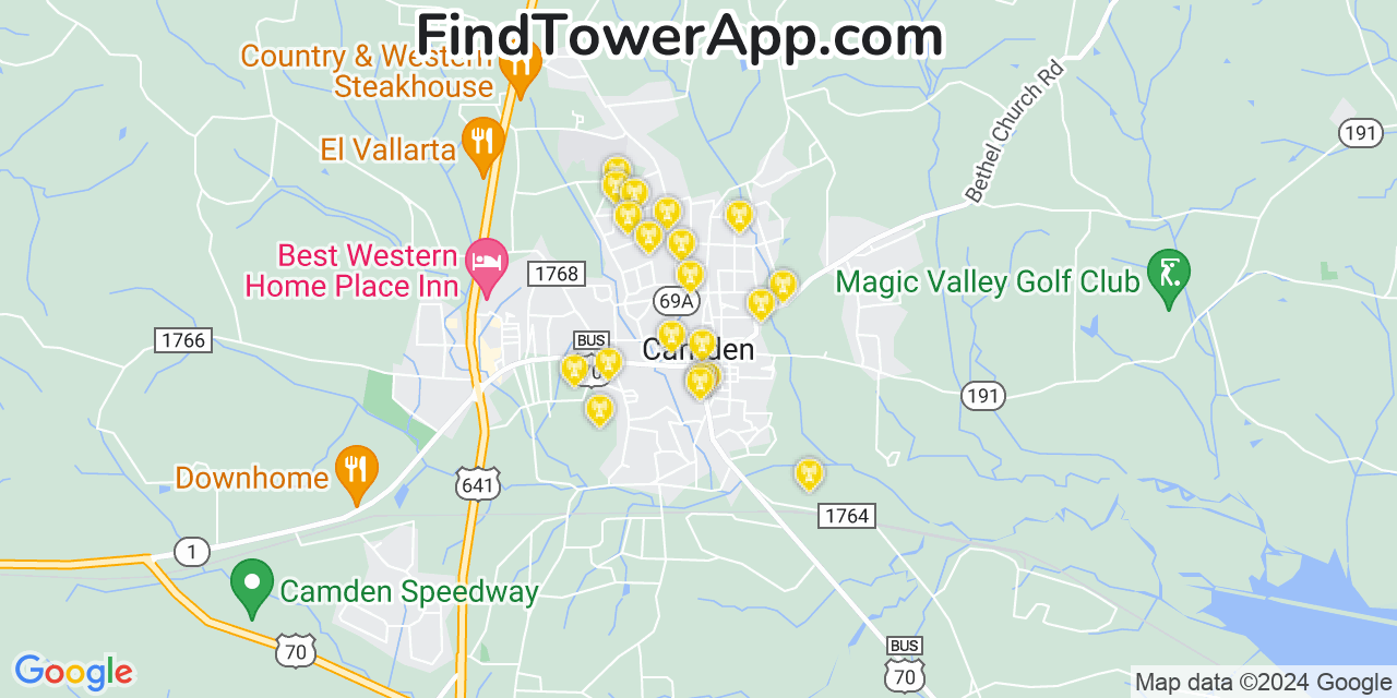 AT&T 4G/5G cell tower coverage map Camden, Tennessee
