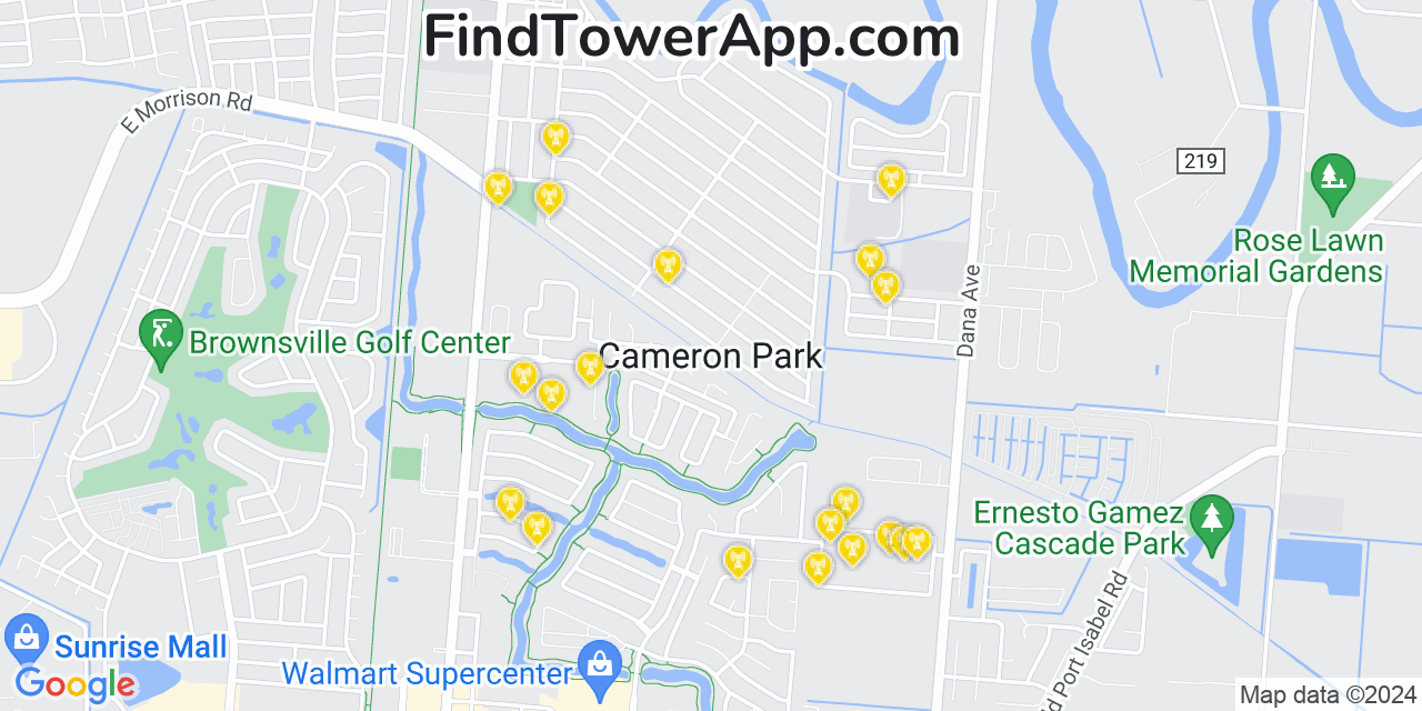 AT&T 4G/5G cell tower coverage map Cameron Park, Texas