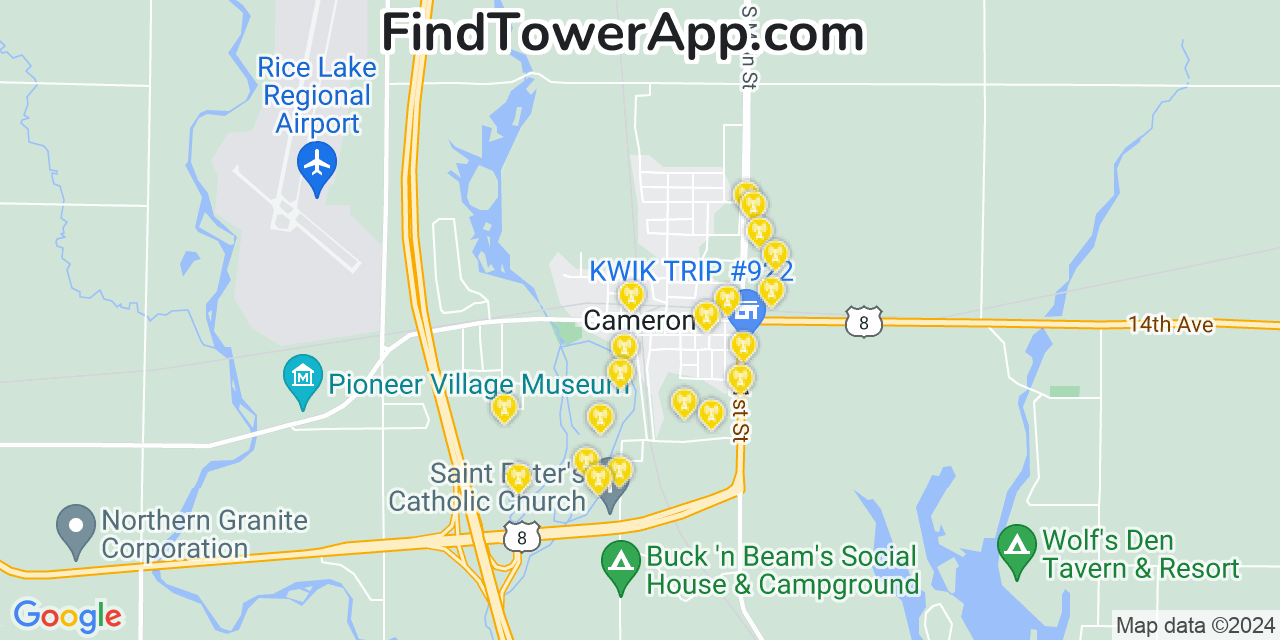 AT&T 4G/5G cell tower coverage map Cameron, Wisconsin