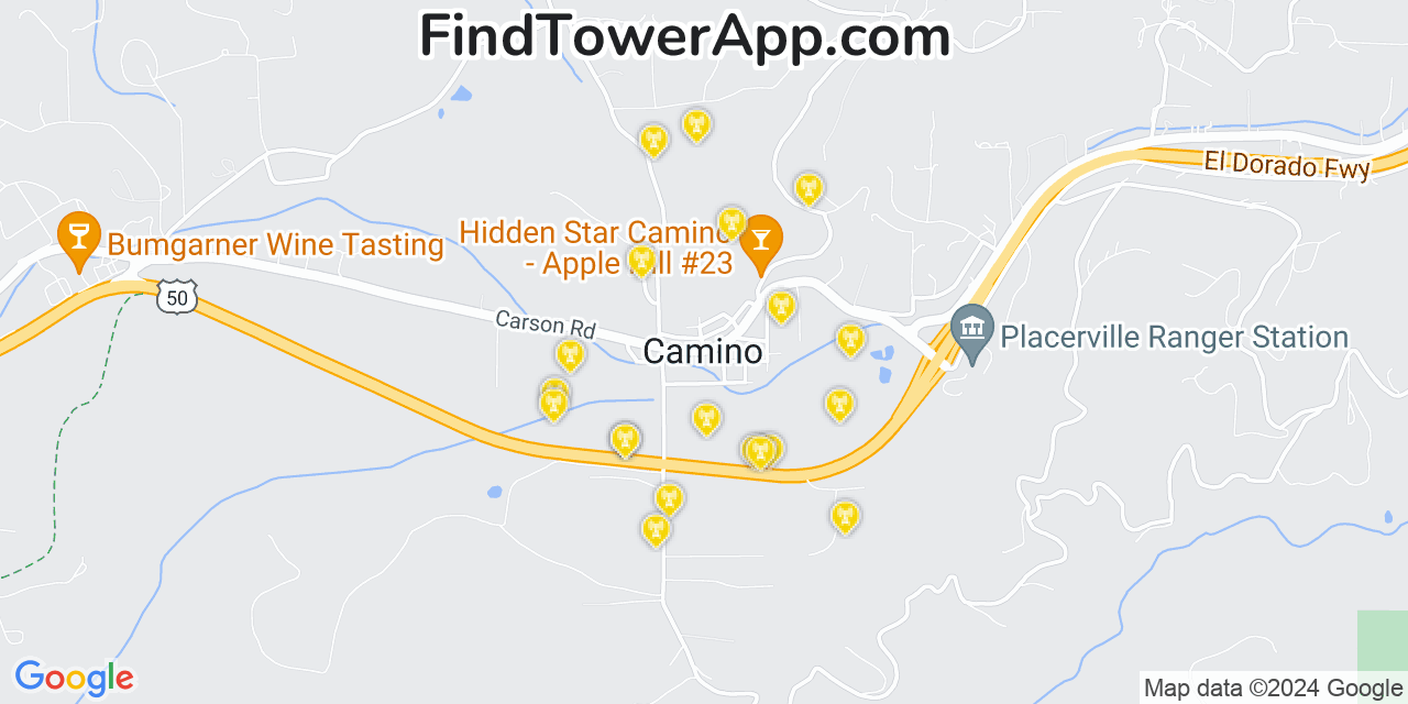 Verizon 4G/5G cell tower coverage map Camino, California