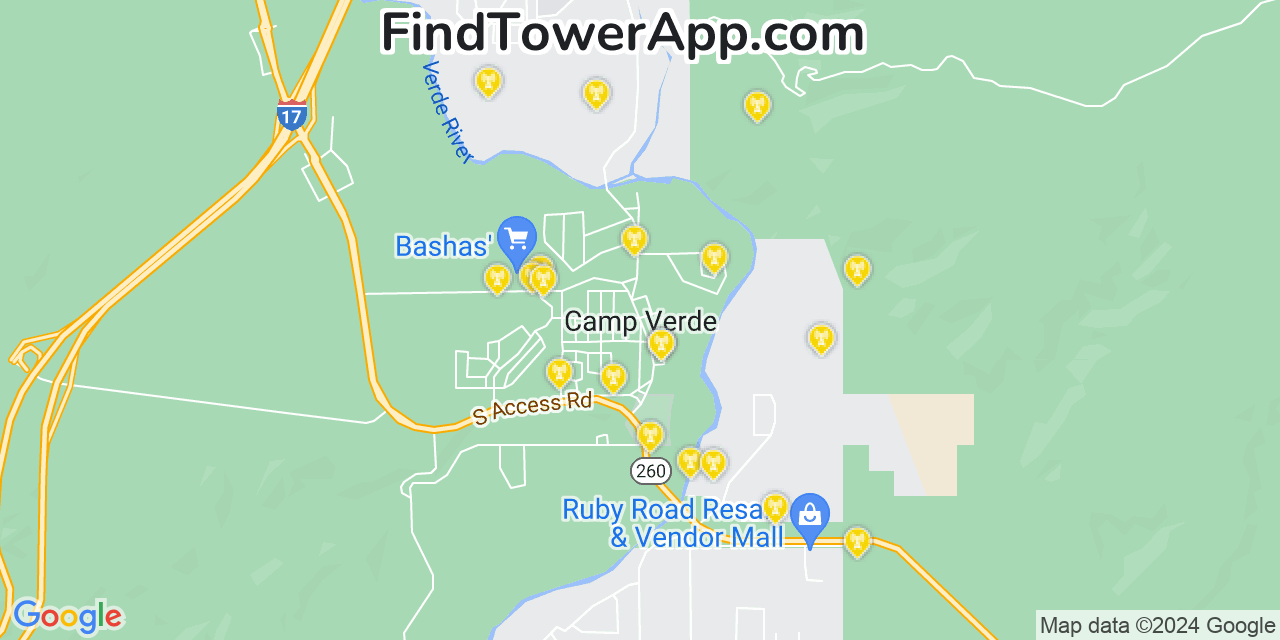 AT&T 4G/5G cell tower coverage map Camp Verde, Arizona
