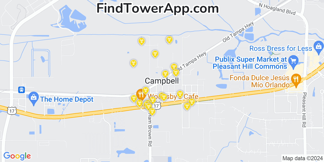 AT&T 4G/5G cell tower coverage map Campbell, Florida