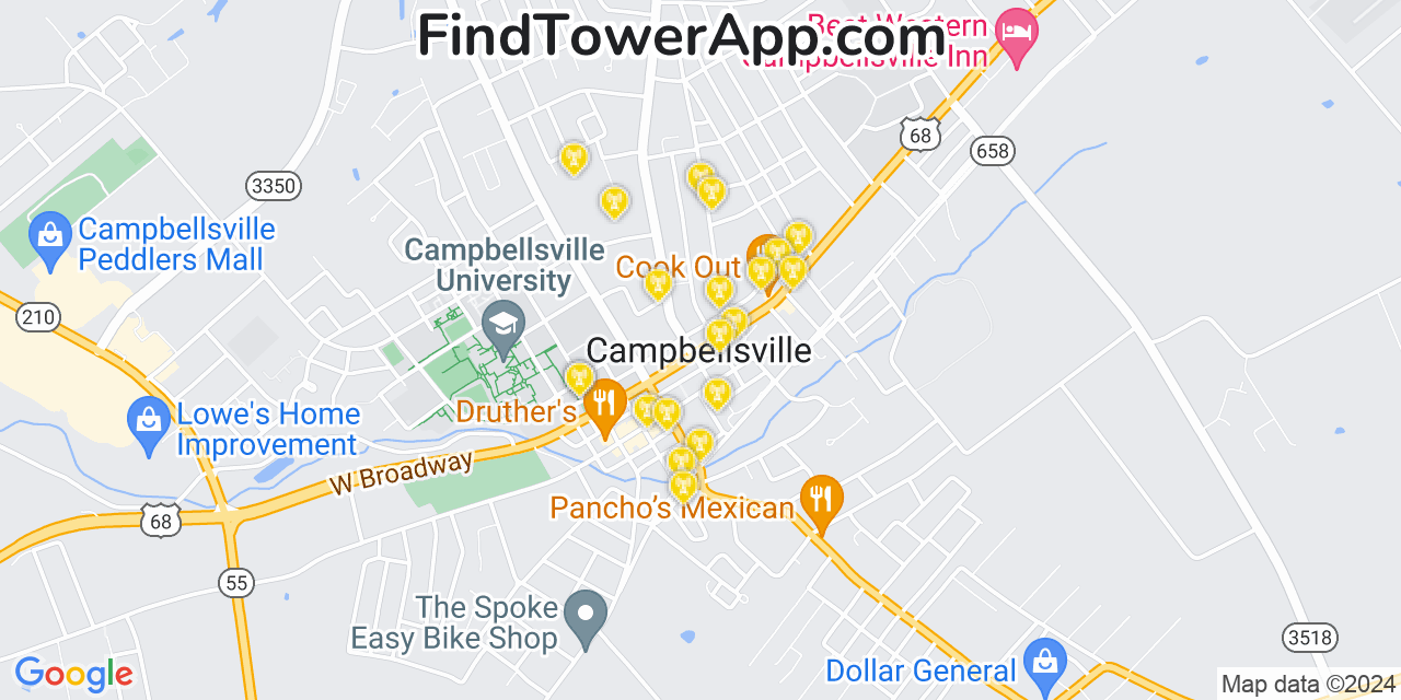 Verizon 4G/5G cell tower coverage map Campbellsville, Kentucky