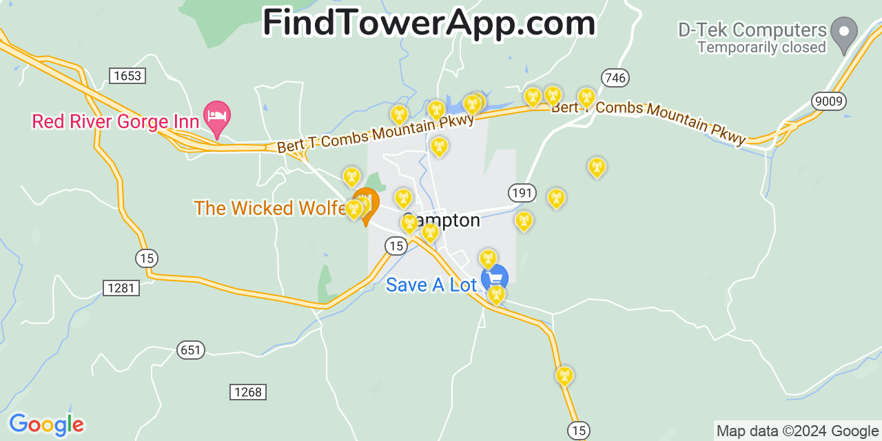 AT&T 4G/5G cell tower coverage map Campton, Kentucky