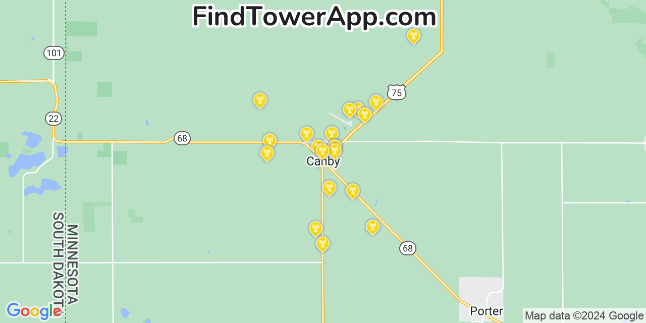 AT&T 4G/5G cell tower coverage map Canby, Minnesota