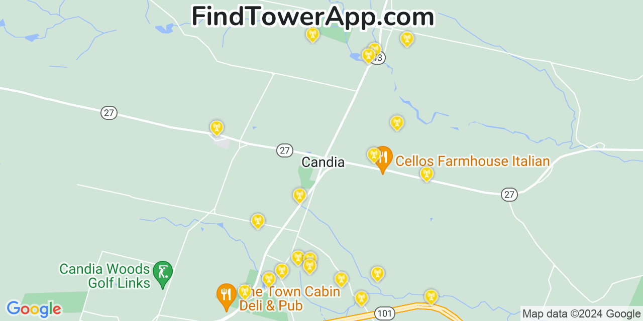 AT&T 4G/5G cell tower coverage map Candia, New Hampshire