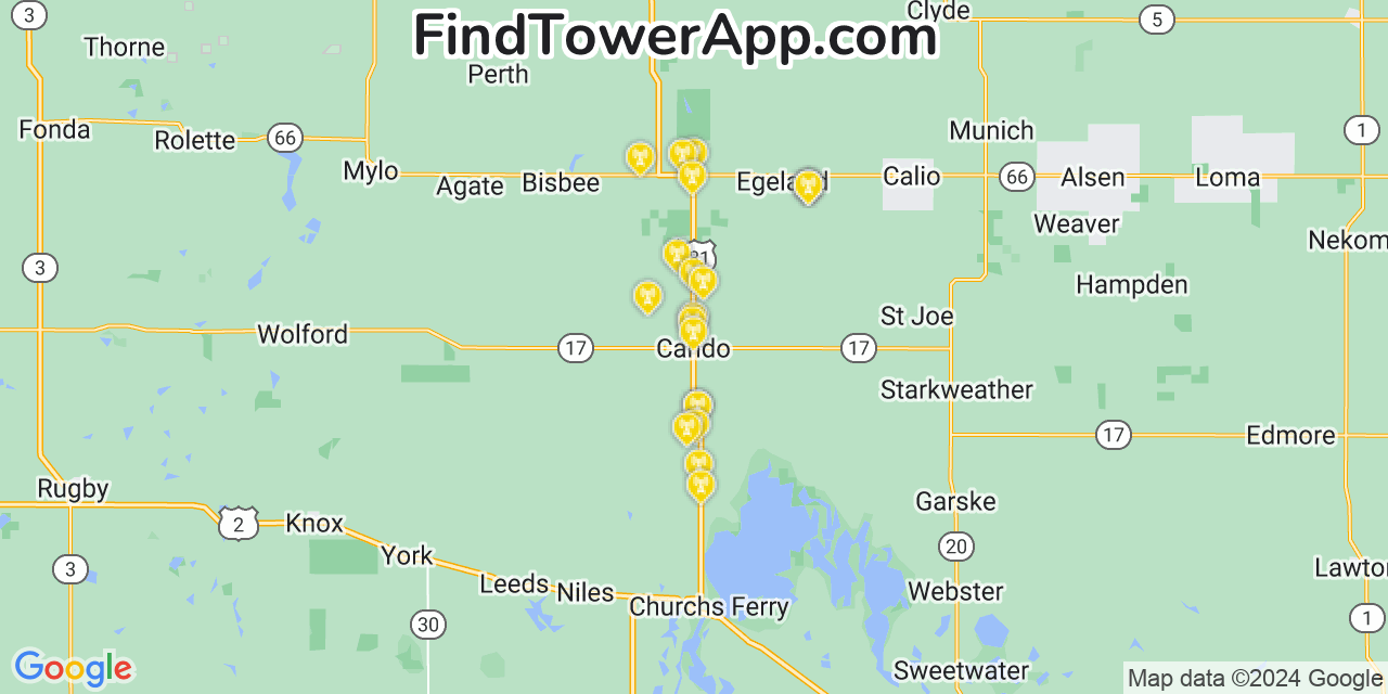 AT&T 4G/5G cell tower coverage map Cando, North Dakota