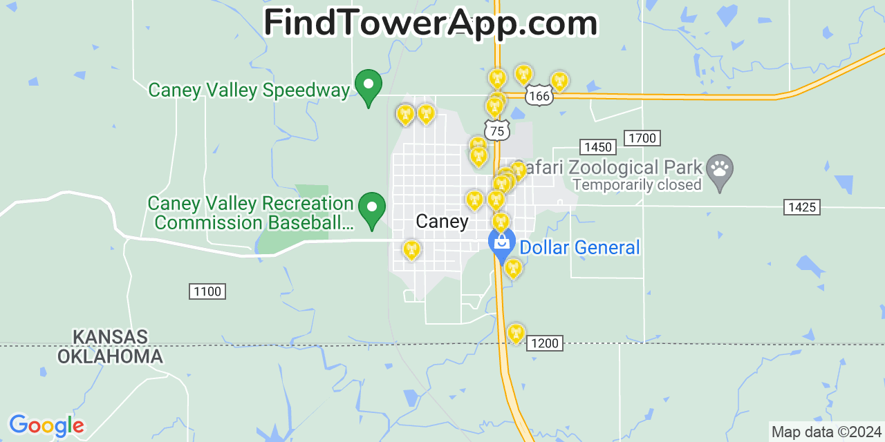 AT&T 4G/5G cell tower coverage map Caney, Kansas