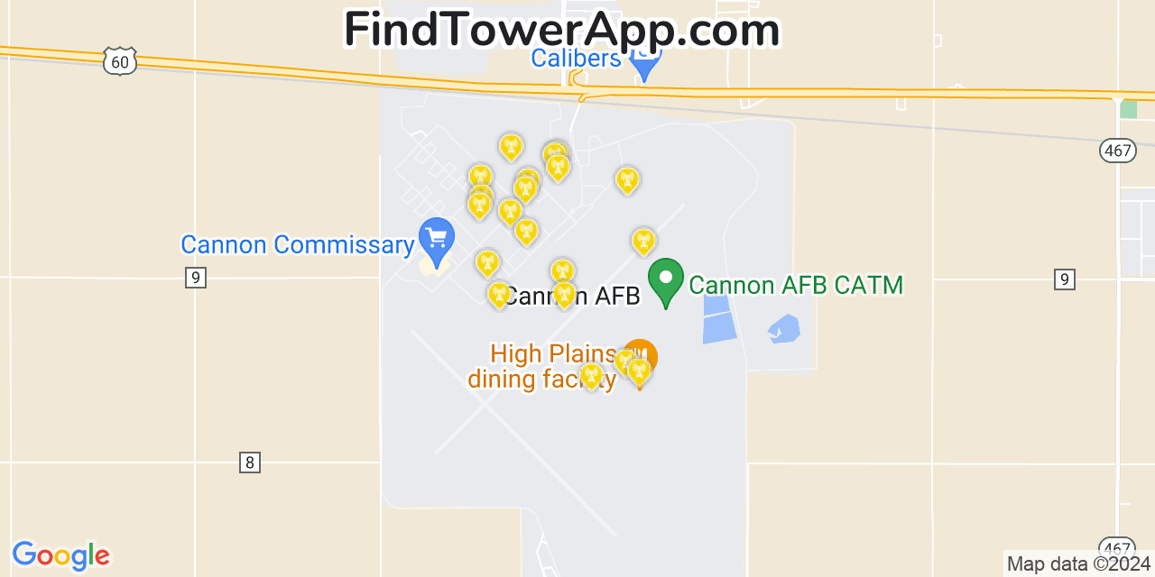 AT&T 4G/5G cell tower coverage map Cannon Air Force Base, New Mexico