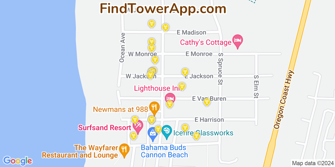 T-Mobile 4G/5G cell tower coverage map Cannon Beach, Oregon