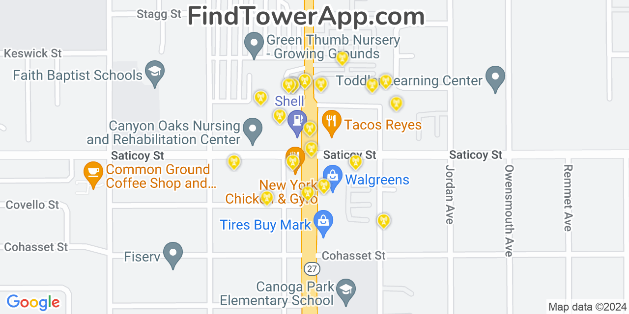 AT&T 4G/5G cell tower coverage map Canoga Park, California
