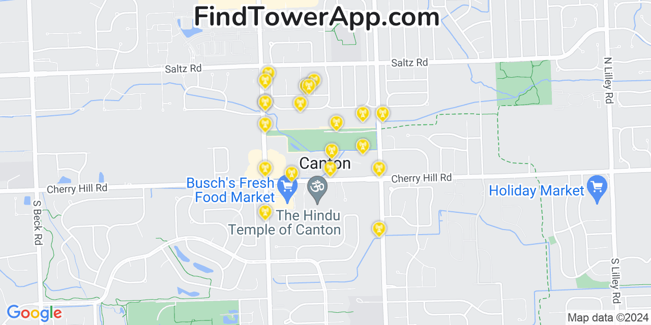 AT&T 4G/5G cell tower coverage map Canton, Michigan