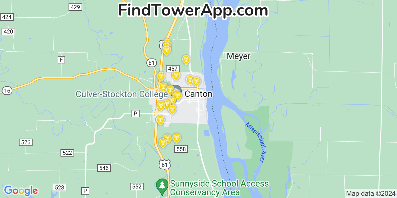 Verizon 4G/5G cell tower coverage map Canton, Missouri