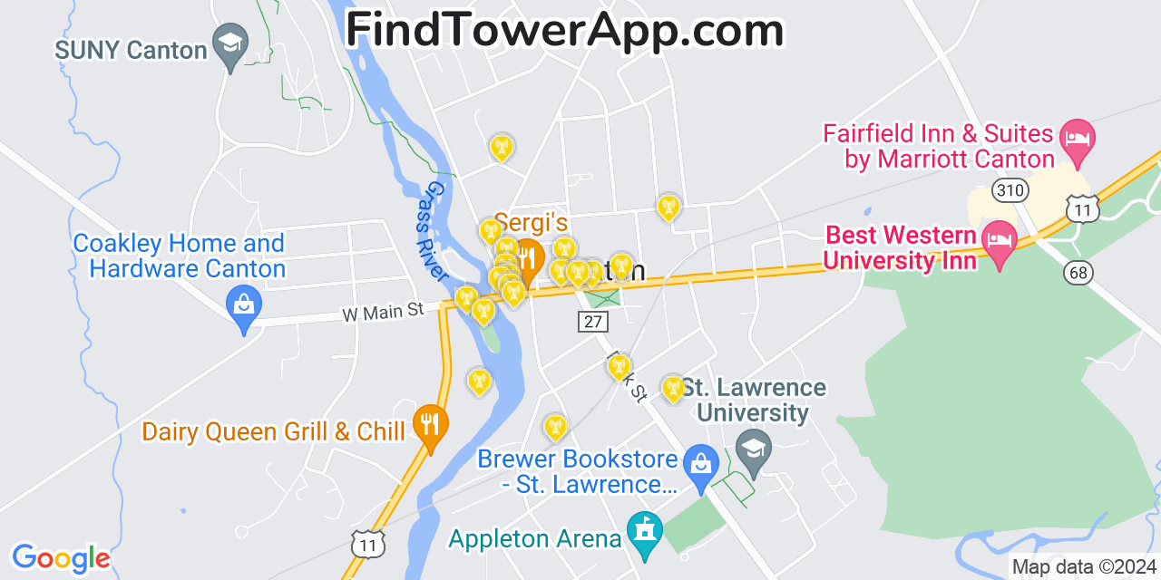 AT&T 4G/5G cell tower coverage map Canton, New York