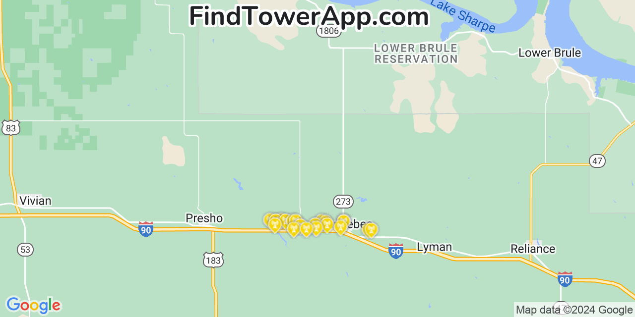 AT&T 4G/5G cell tower coverage map Canton, South Dakota