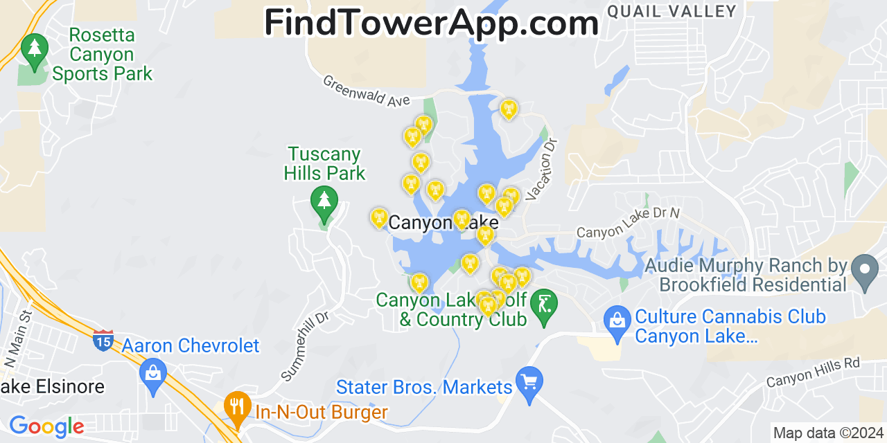 AT&T 4G/5G cell tower coverage map Canyon Lake, California