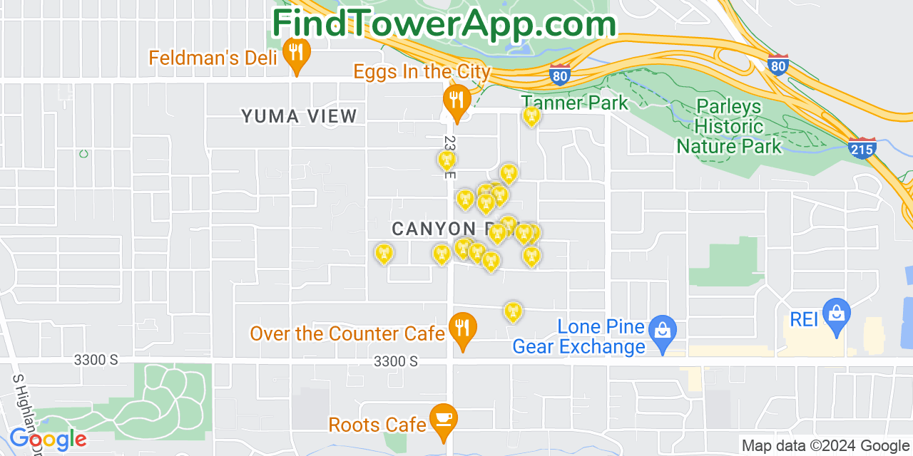 AT&T 4G/5G cell tower coverage map Canyon Rim, Utah