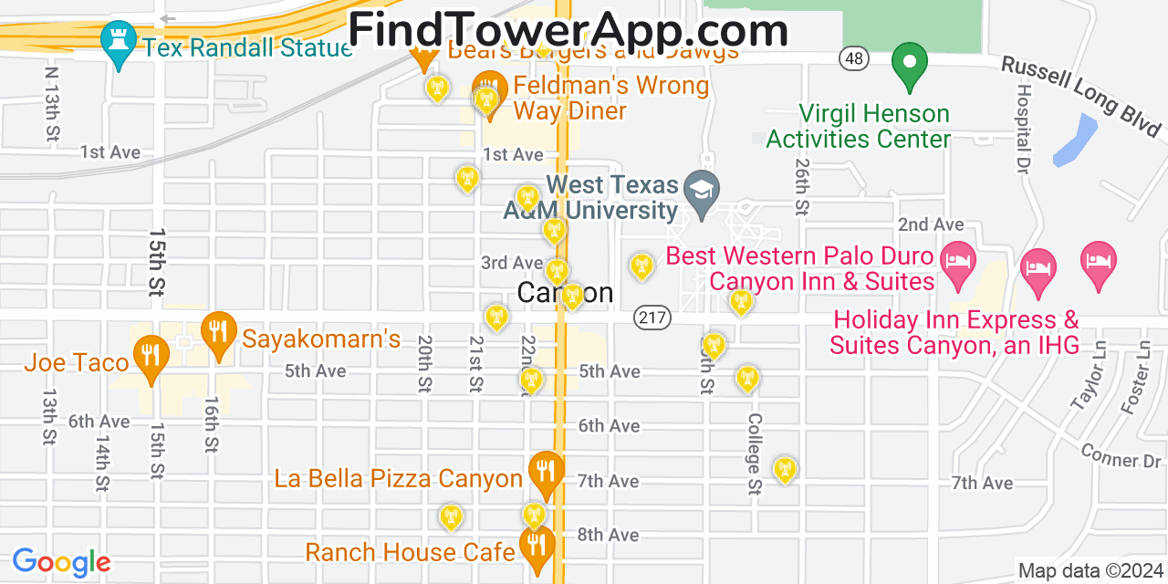 AT&T 4G/5G cell tower coverage map Canyon, Texas