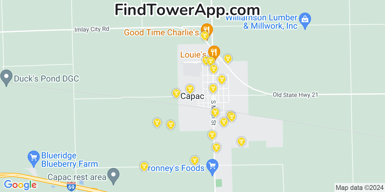 AT&T 4G/5G cell tower coverage map Capac, Michigan