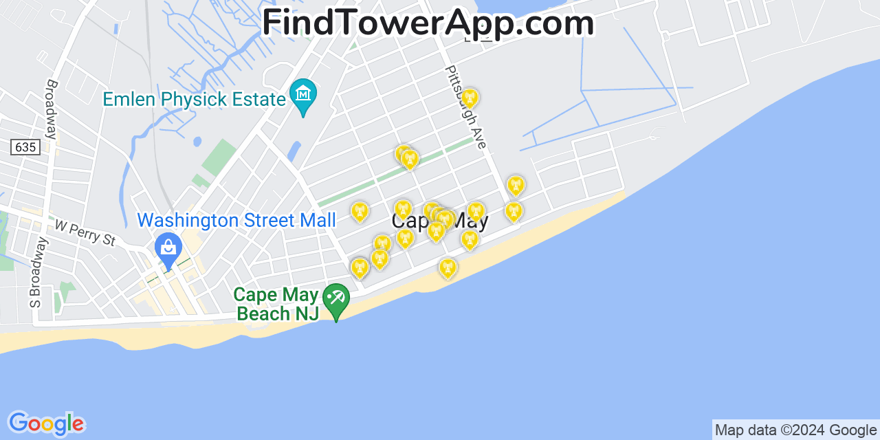 AT&T 4G/5G cell tower coverage map Cape May, New Jersey