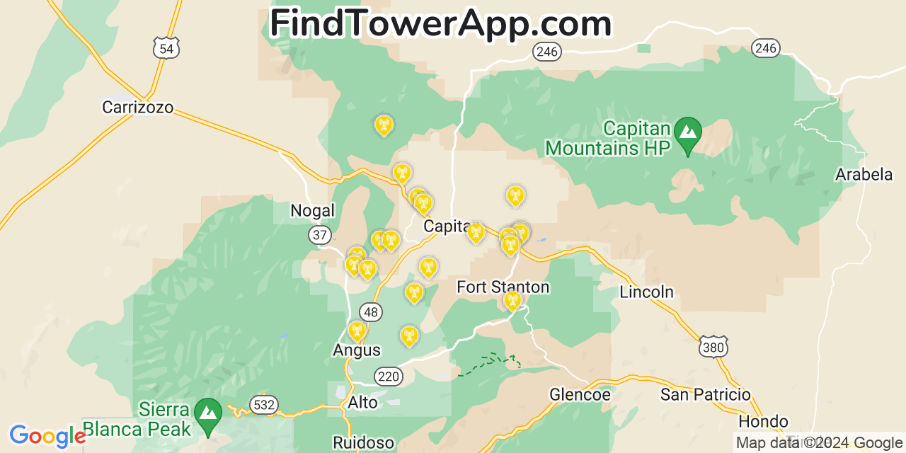 AT&T 4G/5G cell tower coverage map Capitan, New Mexico
