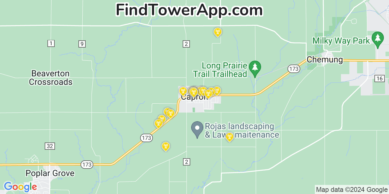AT&T 4G/5G cell tower coverage map Capron, Illinois
